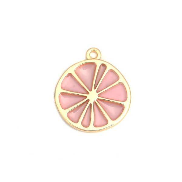 Pendentifs Tranche Pamplemousse Rose métal doré