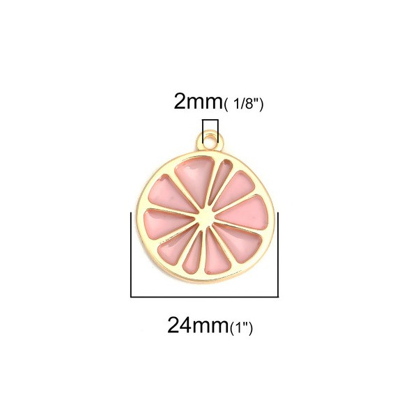 Pendentifs Tranche Pamplemousse Rose métal doré
