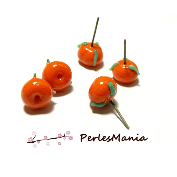 10 perles de verre forme ORANGE 12mm avec tige BRONZE, DIY 