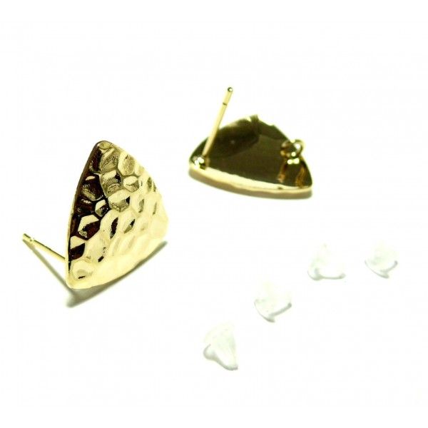 Supports de Boucle d'oreille Puce Triangle Martelé 17mm couleur Doré Qualité Cuivre avec attache