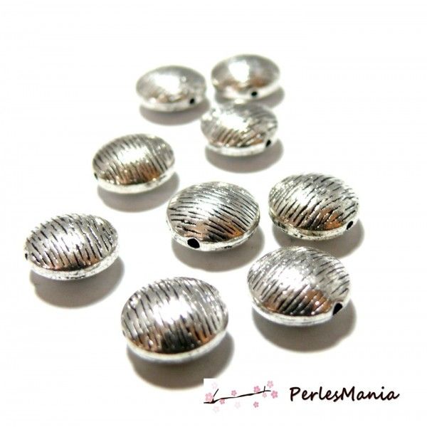 PAX: 30 perles plates intercalaire STRIES metal couleur ARGENT ANTIQUE S112025