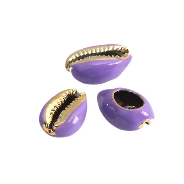 PS110215197 PAX 4 slides médaillons émaillés Coquillage Cauri Violet Clair sur une base en métal Doré