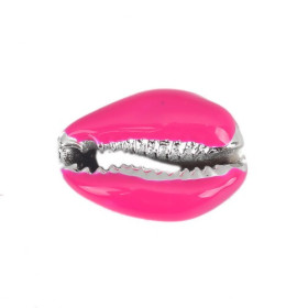 PS110215191 PAX 4 slides médaillons émaillés Coquillage Cauri Rose Fuschia sur une base en métal Argenté