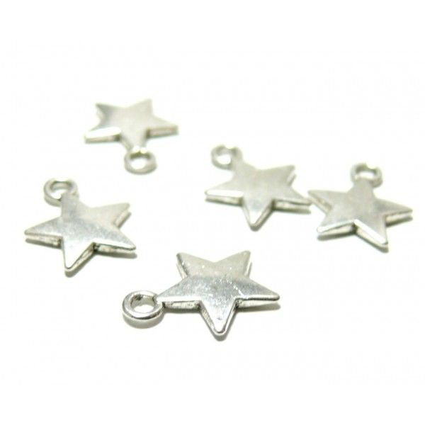 PAX 50 pendentifs breloques étoiles métal couleur Argent Platine ZN64076