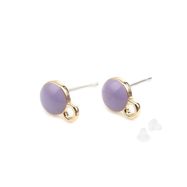 Supports de Boucle d'oreille puce Ronde style emaillé  Lilas sur support doré
