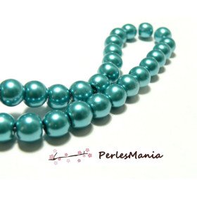 1 fil environ 85 perles de verre nacre BLEU petrole 10mm ref H1152