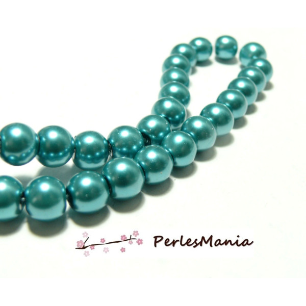 1 fil environ 85 perles de verre nacre BLEU petrole 10mm ref H1152