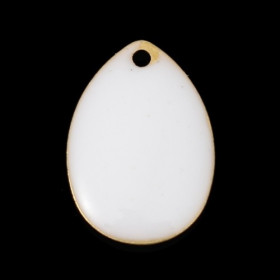 sequins médaillons résine style émaillés Biface Goutte Blanche 14 par 10mm sur une base en métal dore