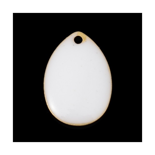 sequins médaillons résine style émaillés Biface Goutte Blanche 14 par 10mm sur une base en métal dore