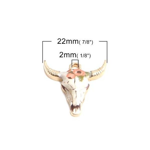 PS110152574 PAX 5 pendentifs Buffalo, Buffle Tete Vache Boho Chic style emaillé 22mm metal couleur Doré