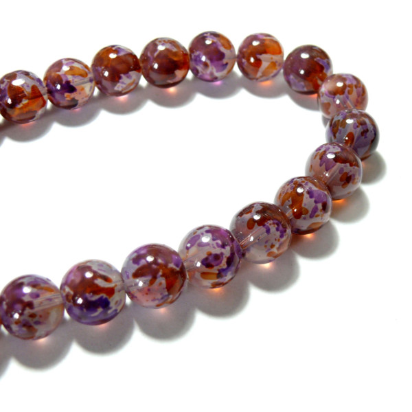 Perles de Verre Multicolores Ton Violet Ronde 12mm