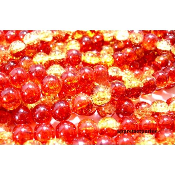 Perles de verre craquelé bicolore rouge et jaune 10mm