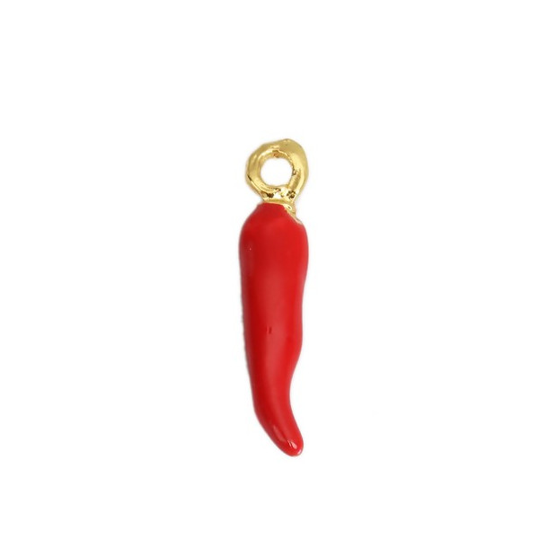 Sequins, résine style émaillés, Piment Rouge 20mm, sur une base en métal dore