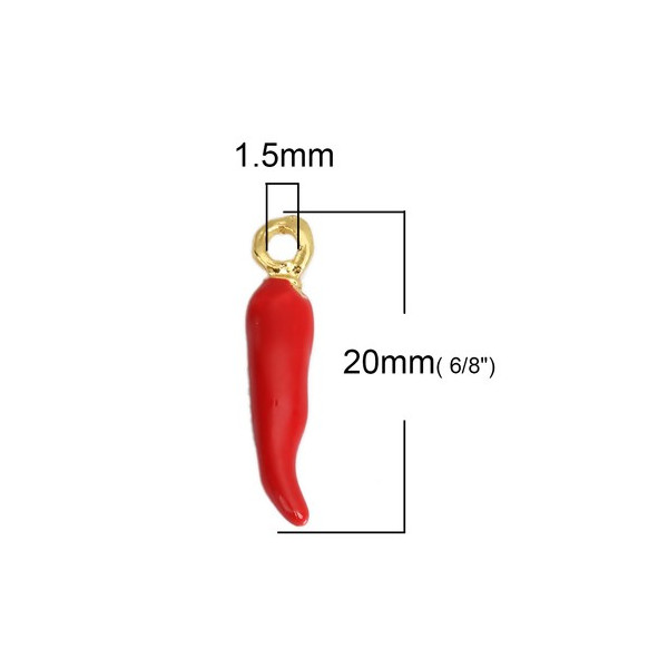 Sequins, résine style émaillés, Piment Rouge 20mm, sur une base en métal dore