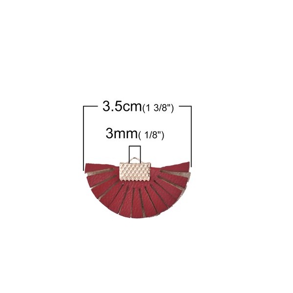 PS110102058 PAX 10 pendentif Eventail avec Franges  Simili Cuir Coloris Rouge Vin
