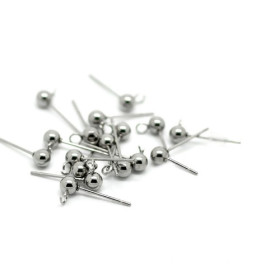 PS1119157 PAX: 10 Boucle d'oreille puce Boule 7mm avec attache en ACIER INOXYDABLE et poussoirs papillons