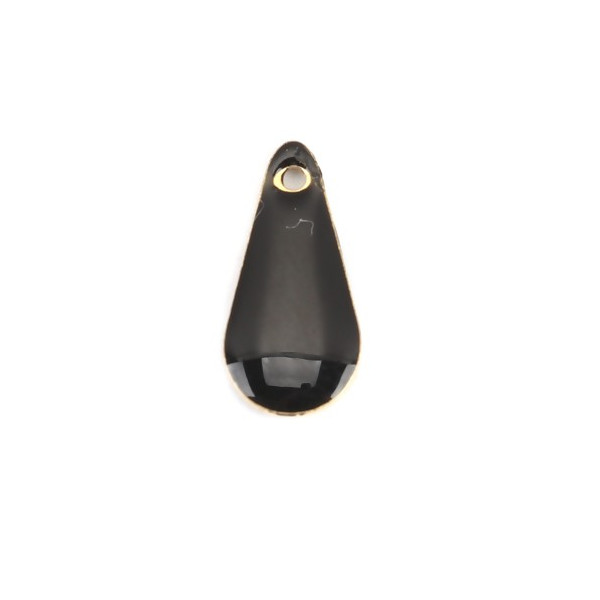 Sequins Résine Émaillée Biface Mini Goutte 12x5mm Noir Métal Doré