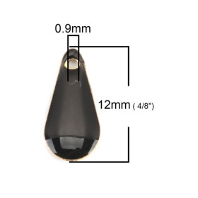 Sequins Résine Émaillée Biface Mini Goutte 12x5mm Noir Métal Doré