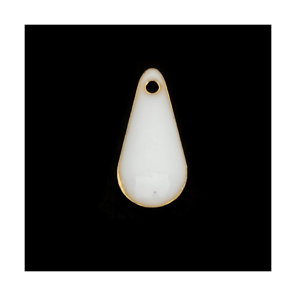 sequins résine style émaillés Biface Mini Goutte 12 par 5mm Blanc sur une base en métal doré