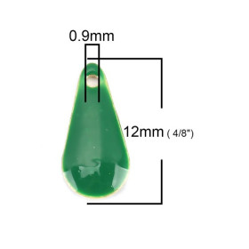 Sequins résine style émaillés Biface Mini Goutte 12 par 5mm Vert sur une base en métal doré