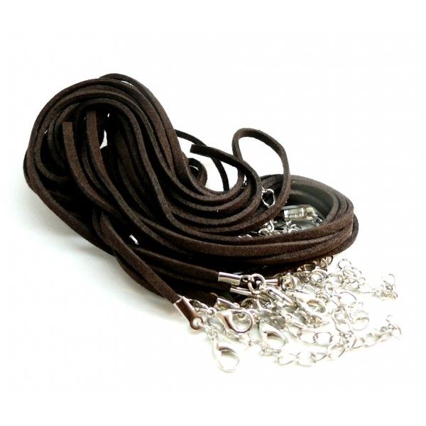 colliers de cordon en suédine Marron Foncé avec chaine de confort