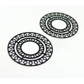 AE115421 Lot de 4 Estampes pendentif filigrane Mandala 30mm métal couleur Noir