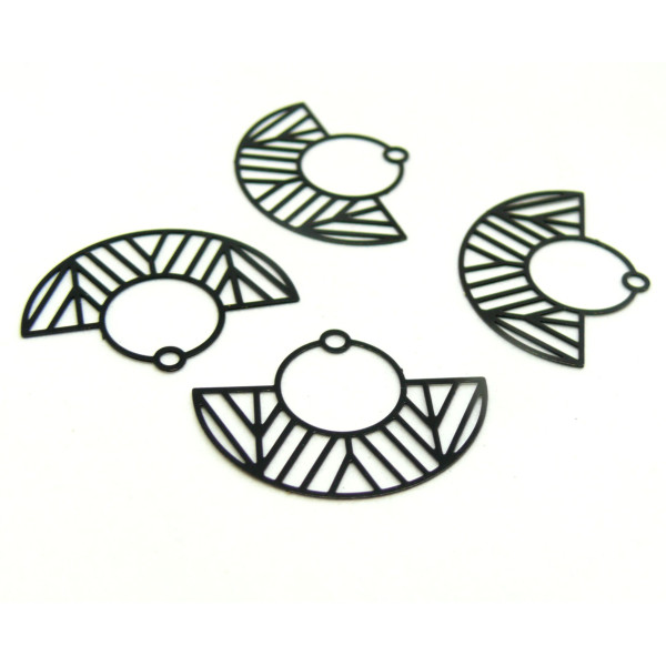 Estampes pendentif filigrane demi cercle Art  Deco Noir 23 par 30mm