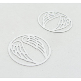AE115683 PAX de 4 Estampes connecteur filigrane Medaillon Aile d'ange 25 mm Blanc