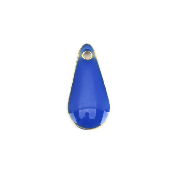 Sequins résine style émaillés Biface Mini Goutte 12 par 5mm Bleu Royal sur une base en métal doré