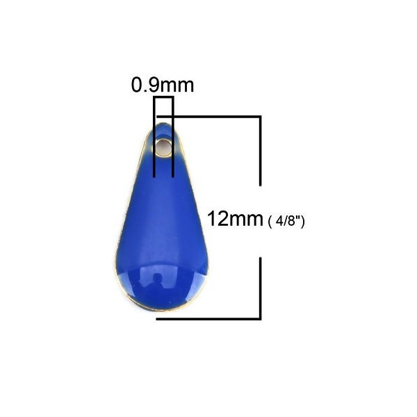 Sequins résine style émaillés Biface Mini Goutte 12 par 5mm Bleu Royal sur une base en métal doré