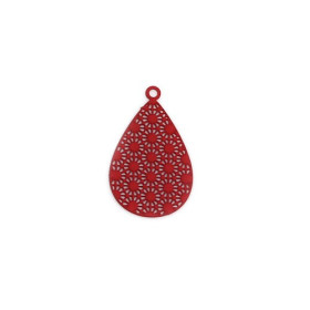 PS110239188 PAX de 10 Estampes connecteur filigrane Goutte ajourée 23mm métal couleur Rouge