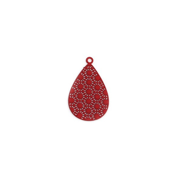 PS110239188 PAX de 10 Estampes connecteur filigrane Goutte ajourée 23mm métal couleur Rouge