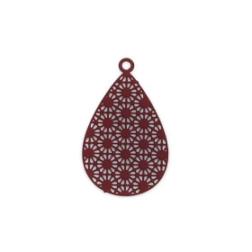 Estampes connecteur filigrane Goutte ajourée 23mm métal couleur Rouge vin Bordeaux