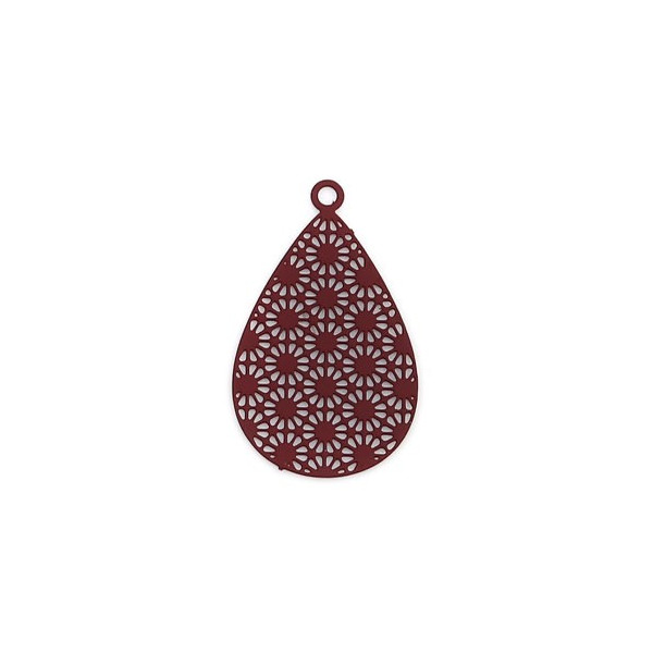 Estampes connecteur filigrane Goutte ajourée 23mm métal couleur Rouge vin Bordeaux