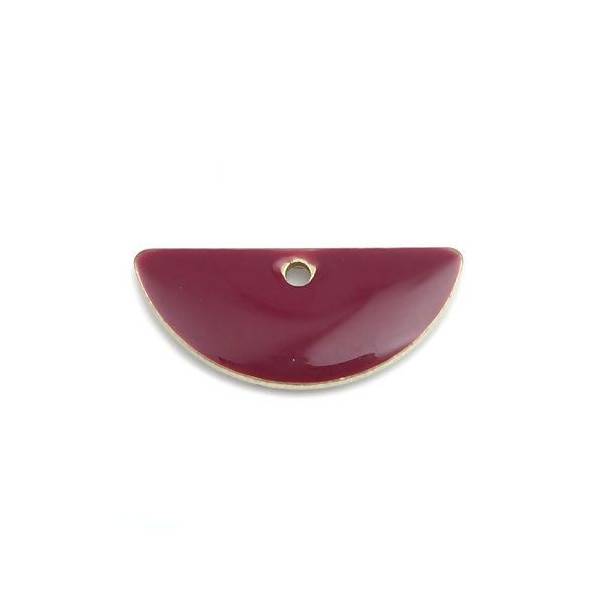 Sequins médaillons résine style émaillés Biface Demi Cercle 18 par 8mm Grenat Bordeaux sur une base en métal dore