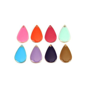 PS110238363 PAX 5 sequins médaillons émaillés biface GOUTTE 21 par 13mm Rose Foncé base doré