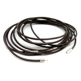 Colliers cuir veritable Marron 2mm  avec fermoir tube