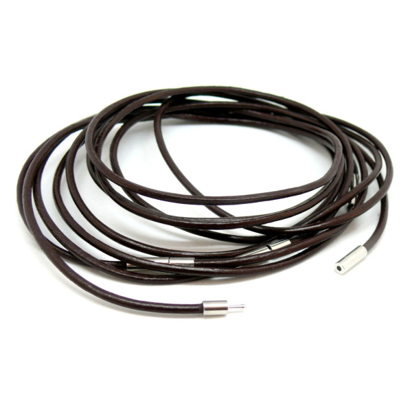 Colliers cuir veritable Marron 2mm  avec fermoir tube