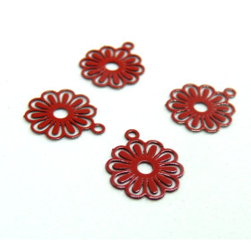 AE113414 Lot de 10 Estampes pendentif filigrane Petites Fleurs 10mm métal couleur Rouge