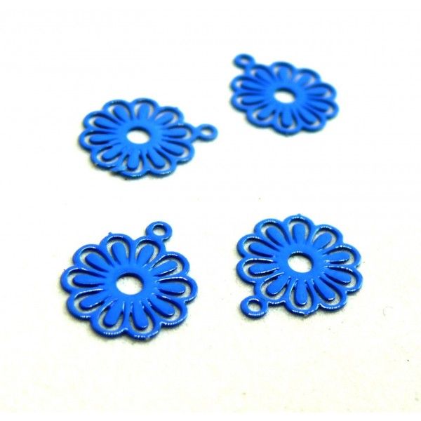 Estampes pendentif filigrane Petites Fleurs 10mm métal couleur Bleu