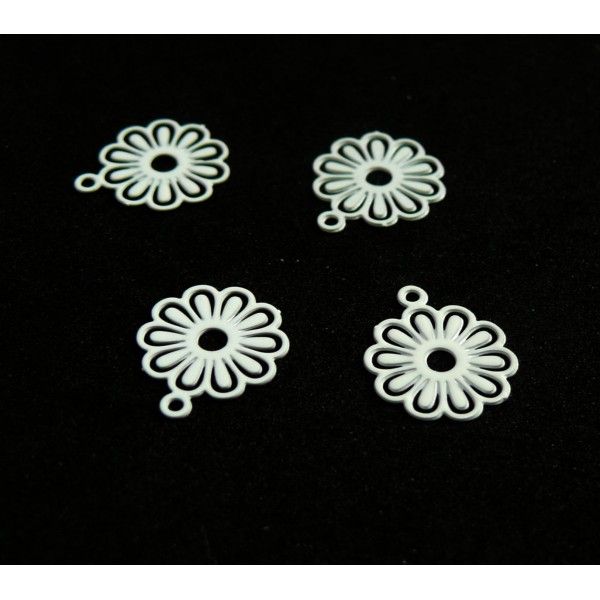 AE113414 Lot de 10 Estampes pendentif filigrane Petites Fleurs 10mm métal couleur Crème
