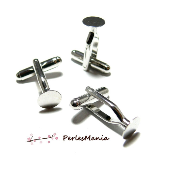 Boutons de manchettes Plateau Lisse 8mm Laiton couleur Argent Platine