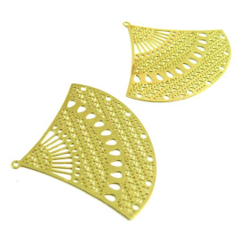 AE114297 PAX de 2 Estampes pendentif filigrane Grand eventail 40mm cuivre couleur Doré