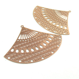 AE114297 PAX de 2 Estampes pendentif filigrane Grand eventail 40mm cuivre couleur Or Rose