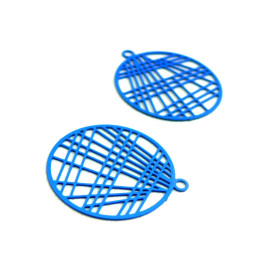 AE117406 Lot de 4 Estampes pendentif filigrane 22mm métal couleur Bleu