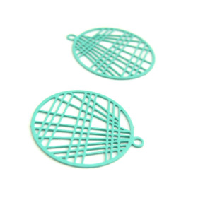 AE117406 Lot de 4 Estampes pendentif filigrane 22mm métal couleur Vert Pastel