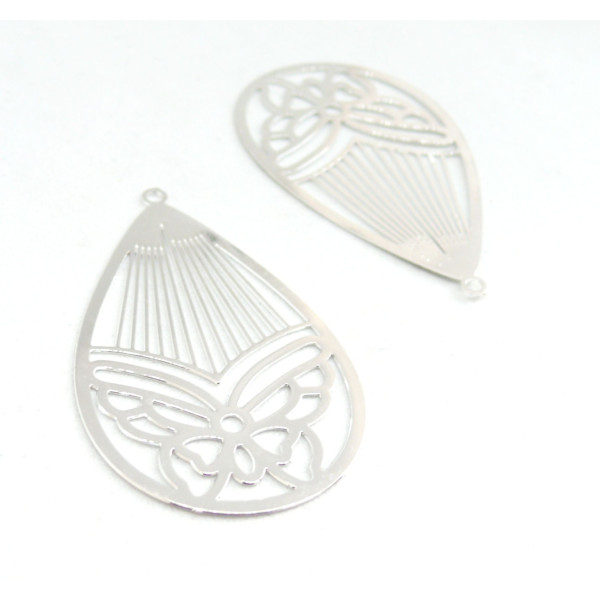 AE116003 Lot de 4 Estampes pendentif filigrane 42mm métal couleur Argent Vif