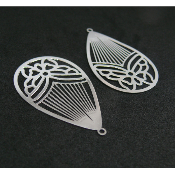 AE116003 Lot de 4 Estampes pendentif filigrane 42mm métal couleur Argent Vif