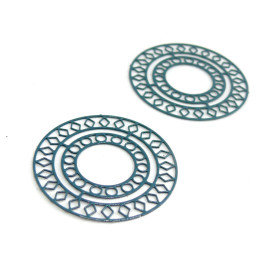 Estampes Pendentif Filigrane Mandala 30mm Métal Bleu Pétrole