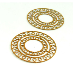 AE115421 Lot de 4 Estampes pendentif filigrane Mandala 30mm métal couleur Jaune Moutarde